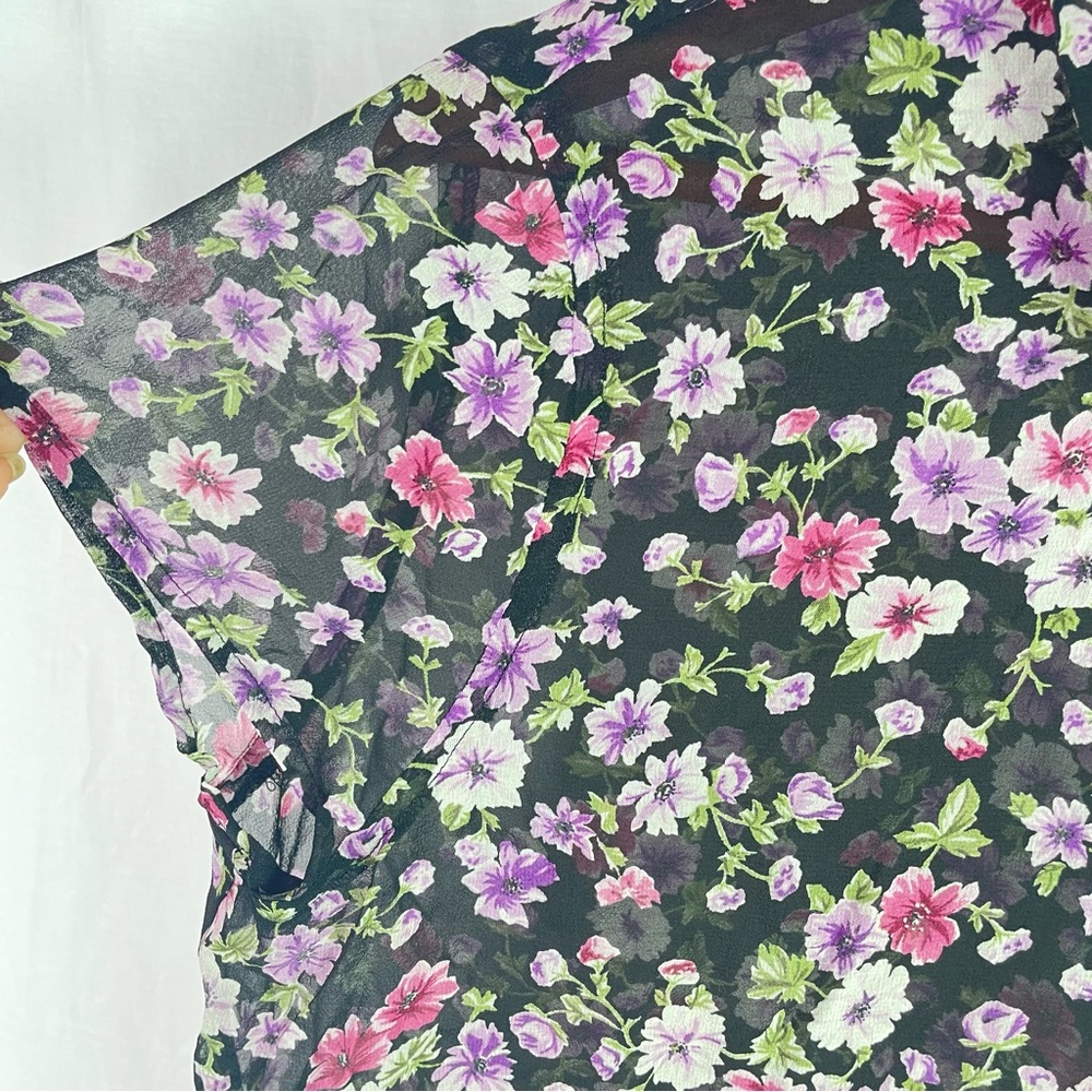 NWT JONES NY Sport Womens Sheer Floral Blouse Top Sz 12P Black Career 100% SILK - Picture 5 of 9